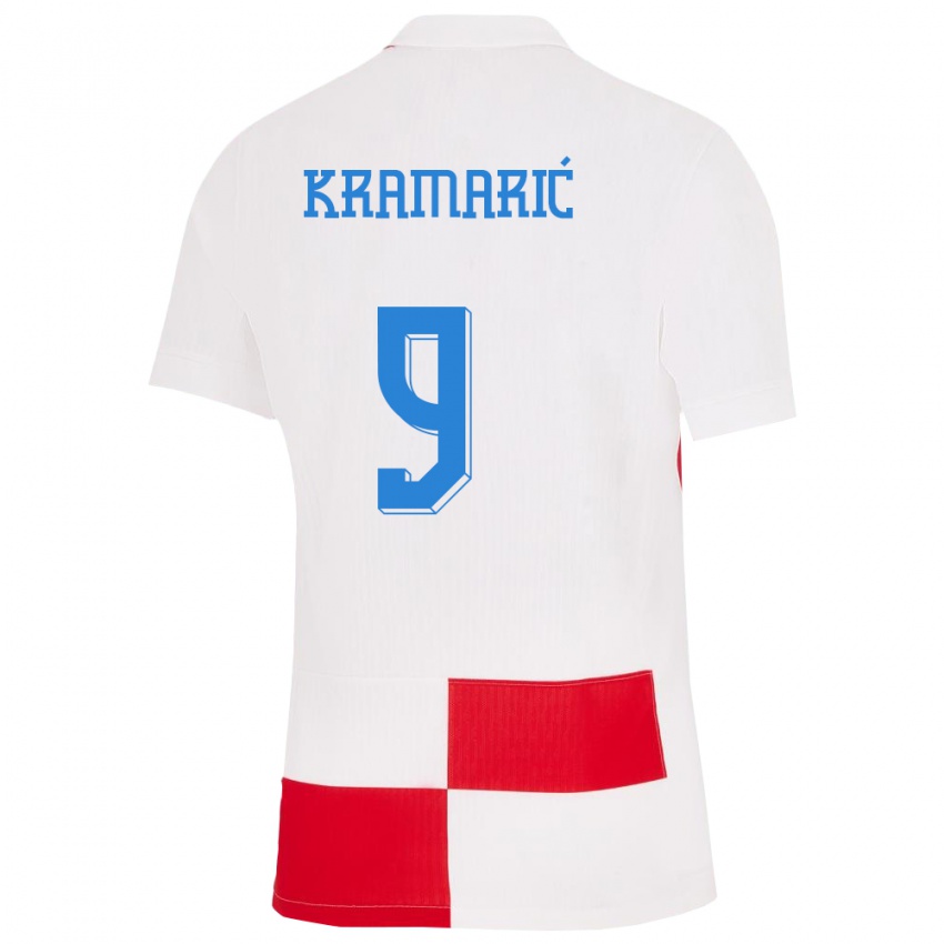 Enfant Maillot Croatie Andrej Kramaric #9 Blanc Rouge Tenues Domicile 24-26 T-Shirt Suisse