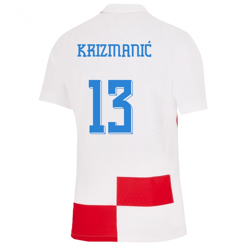 Enfant Maillot Croatie Kresimir Krizmanic #13 Blanc Rouge Tenues Domicile 24-26 T-Shirt Suisse