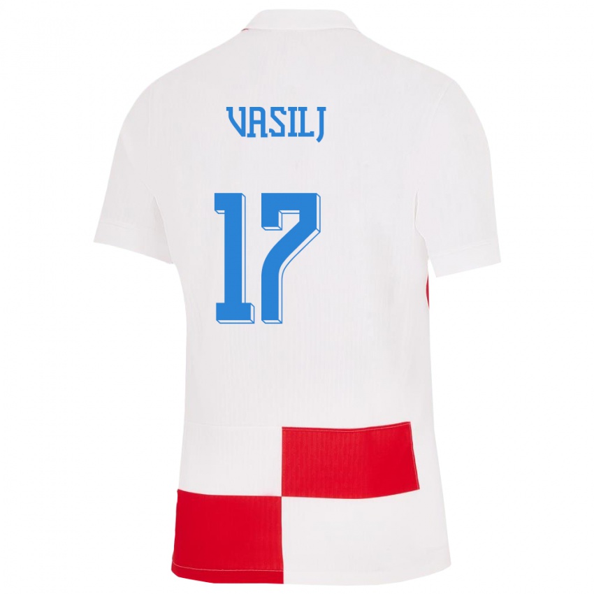 Kinder Kroatien Jakov Anton Vasilj #17 Weiß Rot Heimtrikot Trikot 24-26 T-Shirt Schweiz