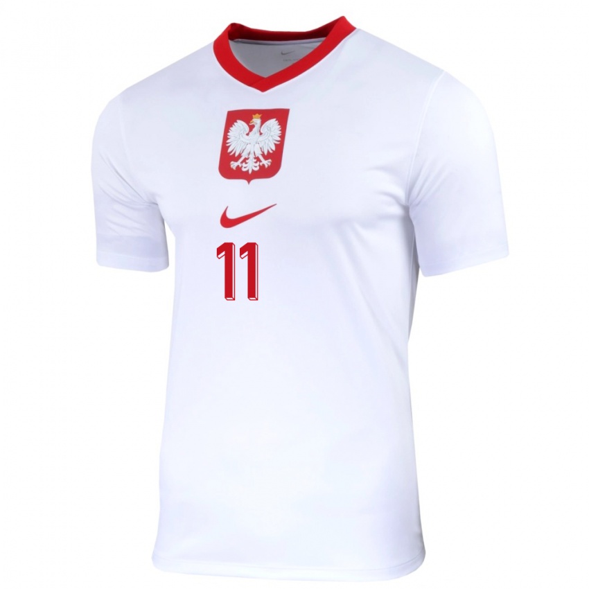 Enfant Maillot Pologne Krzysztof Kolanko #11 Blanc Tenues Domicile 24-26 T-Shirt Suisse