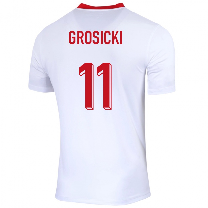 Enfant Maillot Pologne Kamil Grosicki #11 Blanc Tenues Domicile 24-26 T-Shirt Suisse