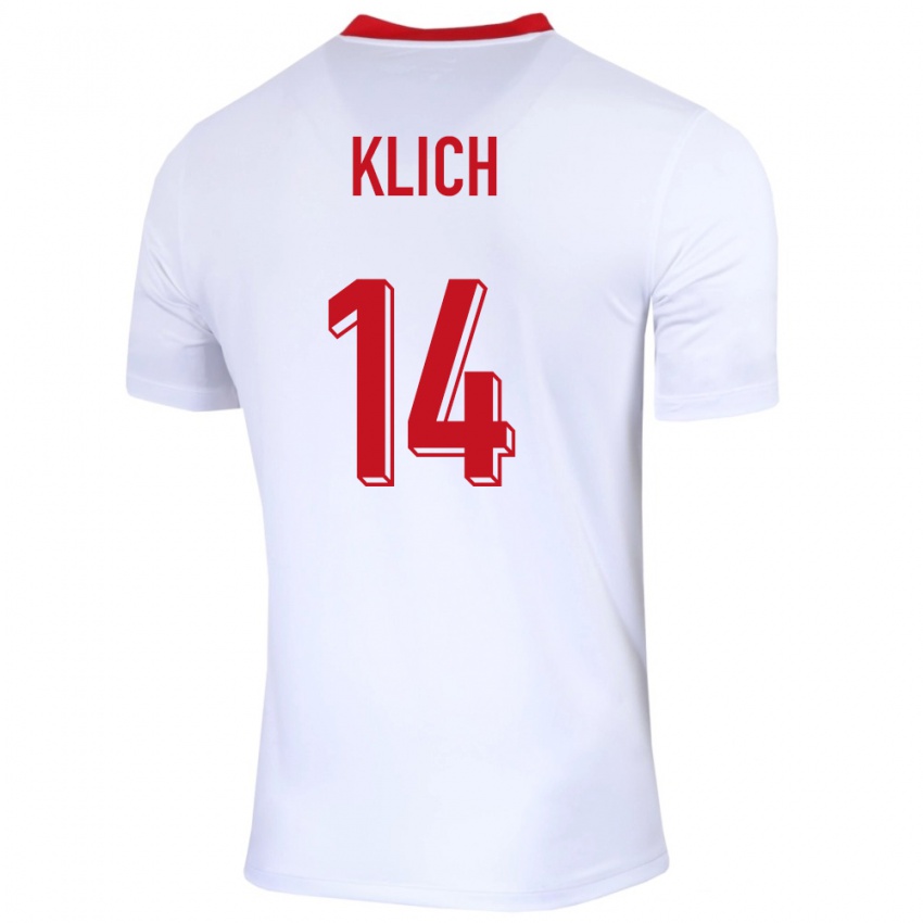 Enfant Maillot Pologne Mateusz Klich #14 Blanc Tenues Domicile 24-26 T-Shirt Suisse