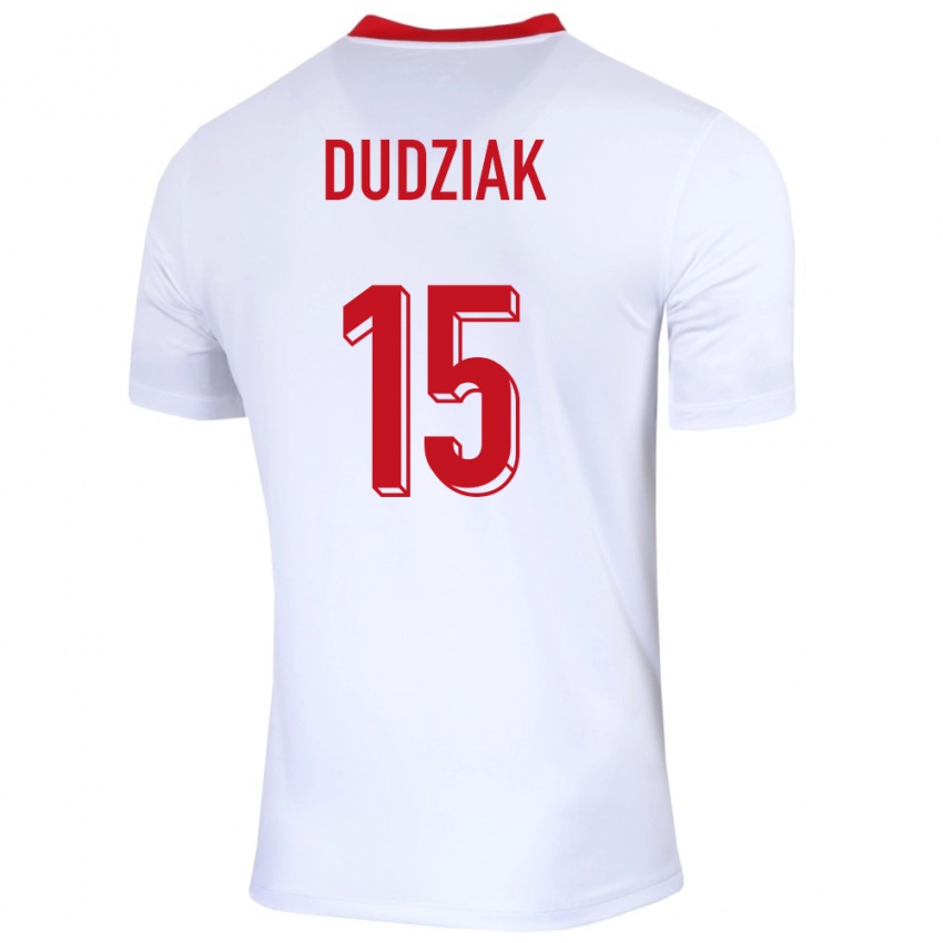 Enfant Maillot Pologne Aleksandra Dudziak #15 Blanc Tenues Domicile 24-26 T-Shirt Suisse