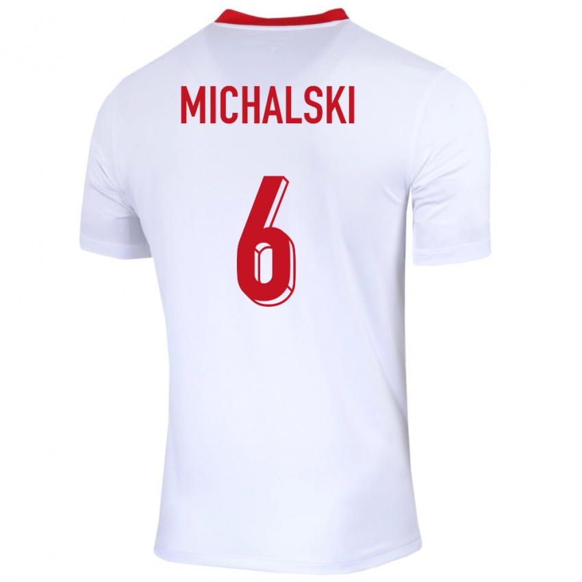 Enfant Maillot Pologne Szymon Michalski #6 Blanc Tenues Domicile 24-26 T-Shirt Suisse