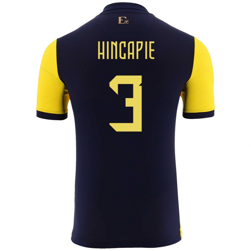 Enfant Maillot Équateur Piero Hincapie #3 Jaune Tenues Domicile 24-26 T-Shirt Suisse