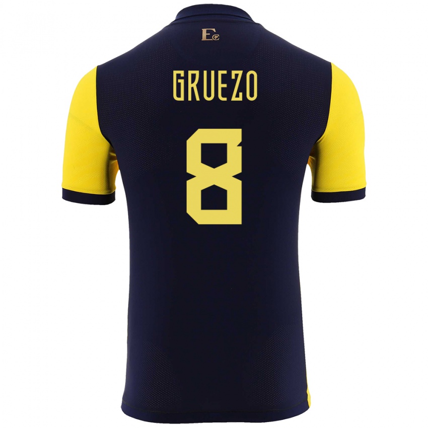Enfant Maillot Équateur Carlos Gruezo #8 Jaune Tenues Domicile 24-26 T-Shirt Suisse