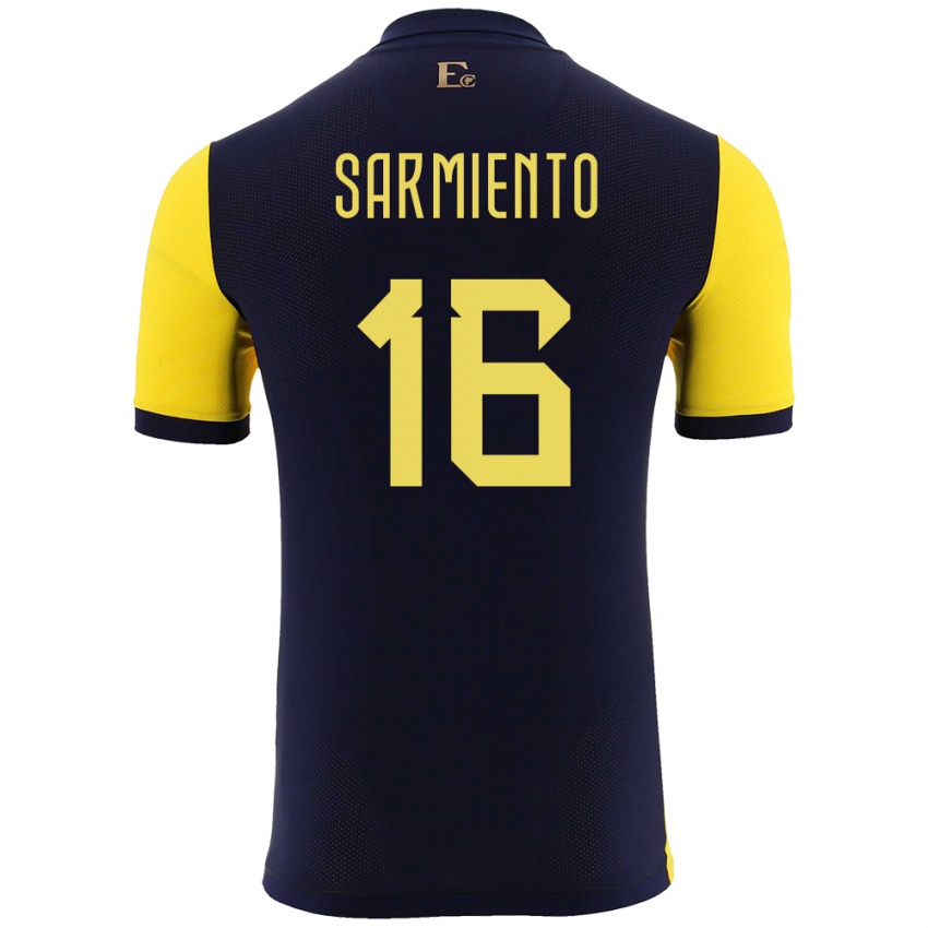 Enfant Maillot Équateur Jeremy Sarmiento #16 Jaune Tenues Domicile 24-26 T-Shirt Suisse