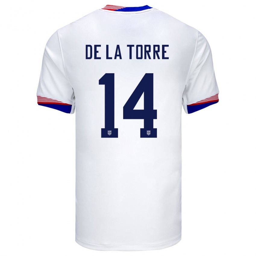 Enfant Maillot États-Unis Luca De La Torre #14 Blanc Tenues Domicile 24-26 T-Shirt Suisse