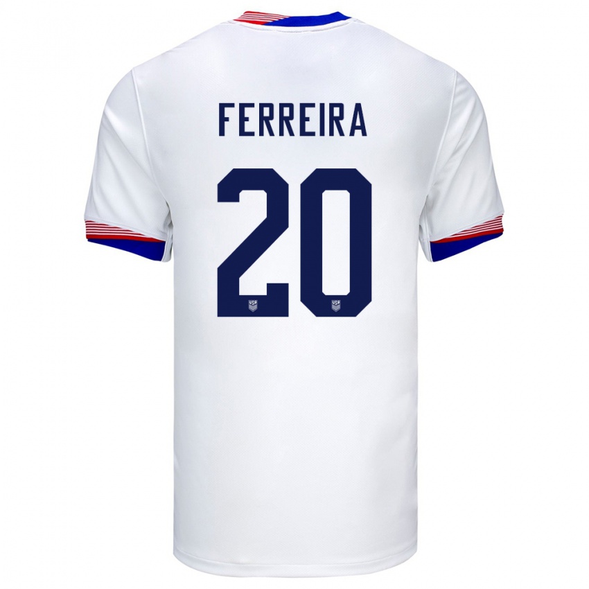 Enfant Maillot États-Unis Jesus Ferreira #20 Blanc Tenues Domicile 24-26 T-Shirt Suisse