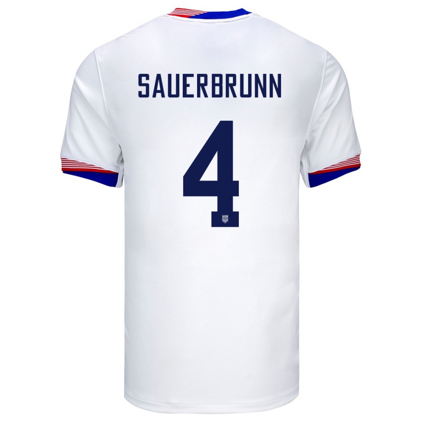 Kinder Vereinigte Staaten Becky Sauerbrunn #4 Weiß Heimtrikot Trikot 24-26 T-Shirt Schweiz