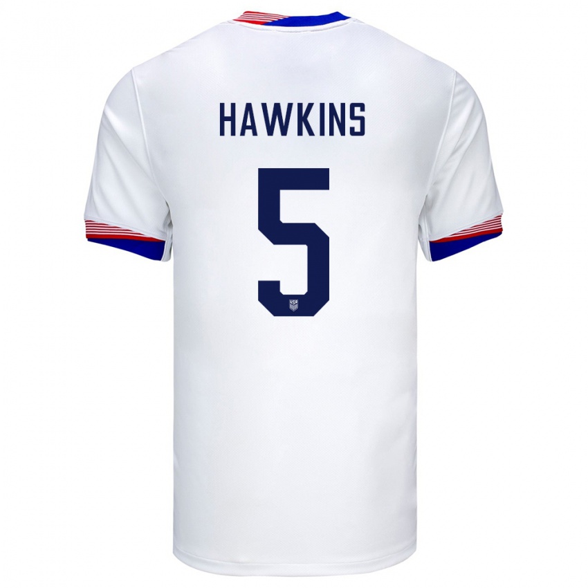 Kinder Vereinigte Staaten Stuart Hawkins #5 Weiß Heimtrikot Trikot 24-26 T-Shirt Schweiz