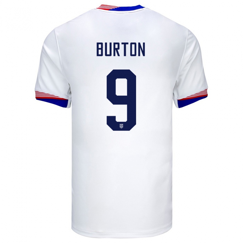 Enfant Maillot États-Unis Micah Burton #9 Blanc Tenues Domicile 24-26 T-Shirt Suisse