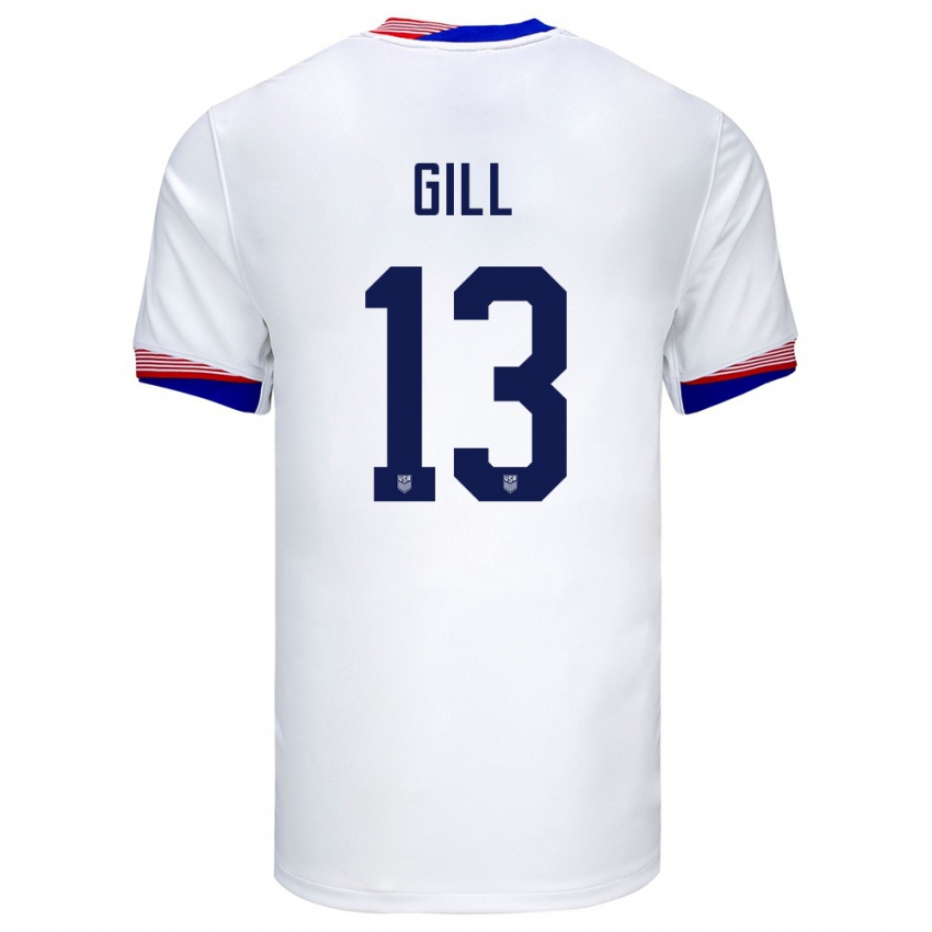Enfant Maillot États-Unis Adrian Gill #13 Blanc Tenues Domicile 24-26 T-Shirt Suisse