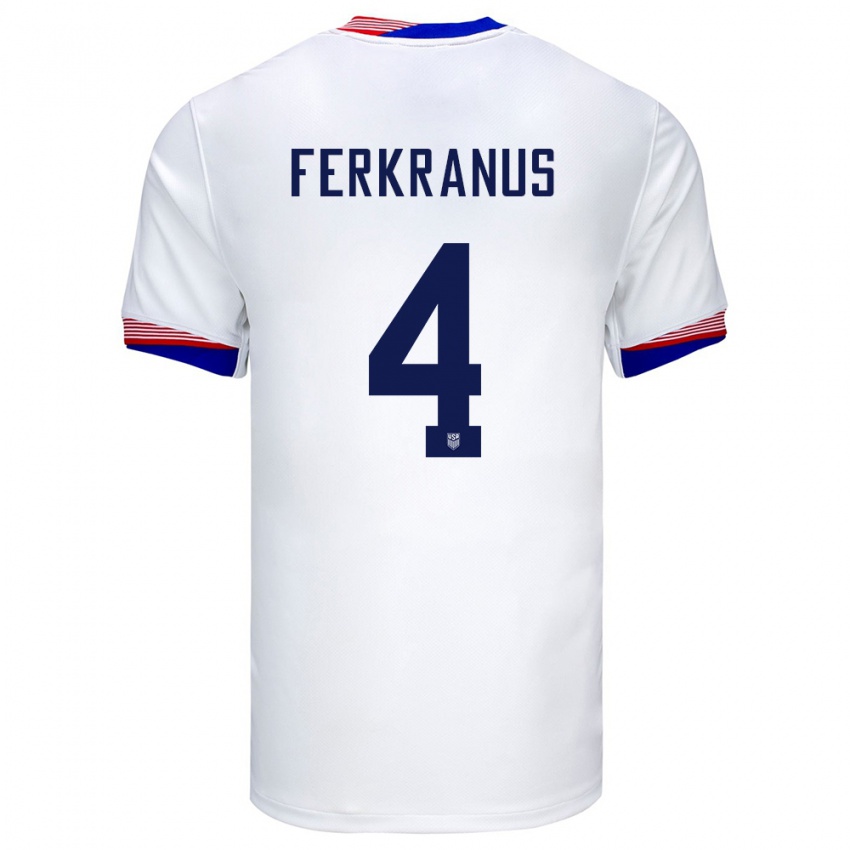 Enfant Maillot États-Unis Marcus Ferkranus #4 Blanc Tenues Domicile 24-26 T-Shirt Suisse