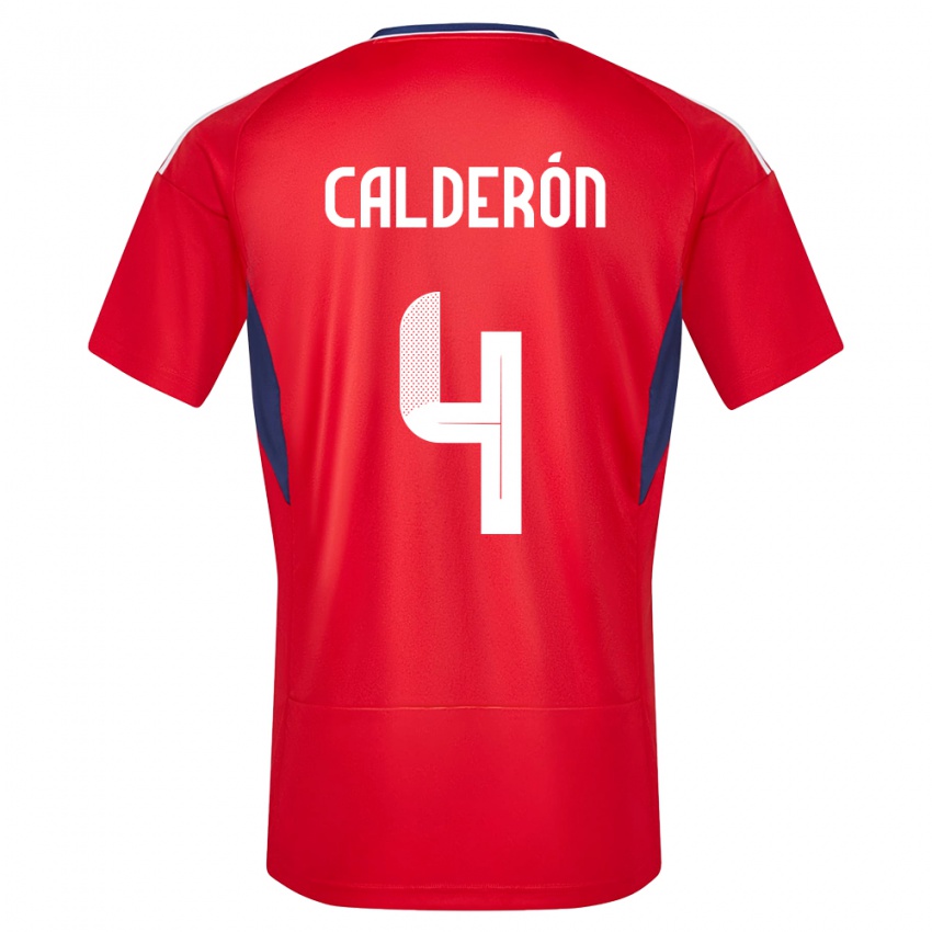Enfant Maillot Costa Rica Brandon Calderon #4 Rouge Tenues Domicile 24-26 T-Shirt Suisse