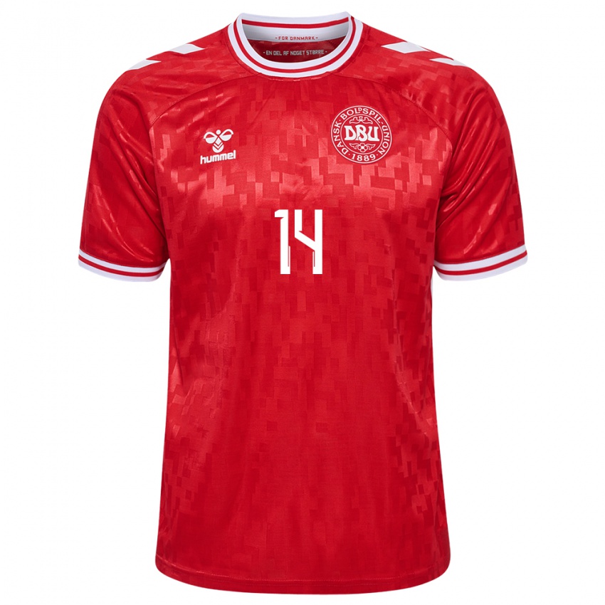 Enfant Maillot Danemark Victor Kristiansen #14 Rouge Tenues Domicile 24-26 T-Shirt Suisse