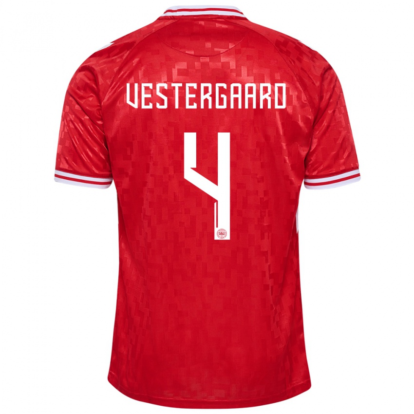 Kinder Dänemark Jannik Vestergaard #4 Rot Heimtrikot Trikot 24-26 T-Shirt Schweiz