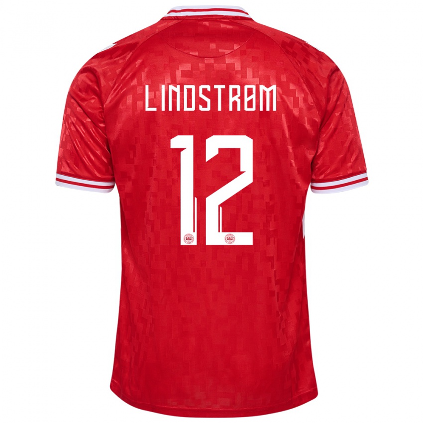 Enfant Maillot Danemark Jesper Lindstrom #12 Rouge Tenues Domicile 24-26 T-Shirt Suisse