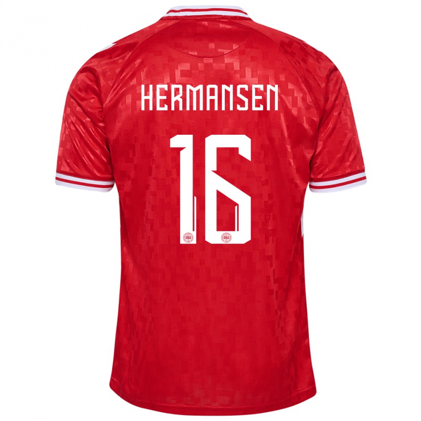 Enfant Maillot Danemark Mads Hermansen #16 Rouge Tenues Domicile 24-26 T-Shirt Suisse
