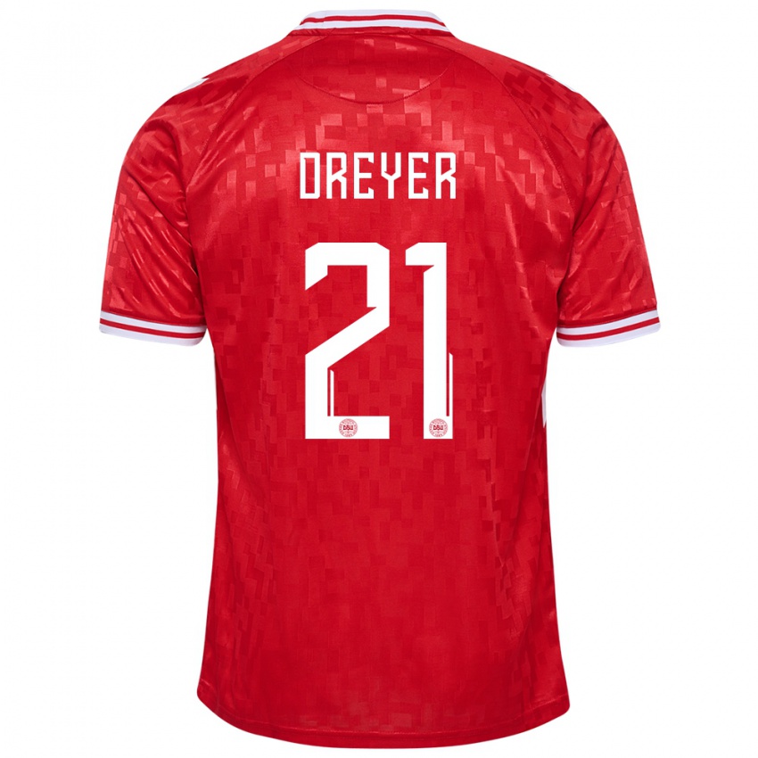 Kinder Dänemark Anders Dreyer #21 Rot Heimtrikot Trikot 24-26 T-Shirt Schweiz