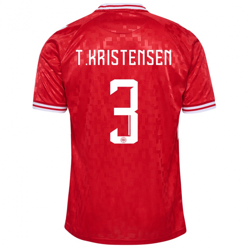 Enfant Maillot Danemark Thomas Kristensen #3 Rouge Tenues Domicile 24-26 T-Shirt Suisse
