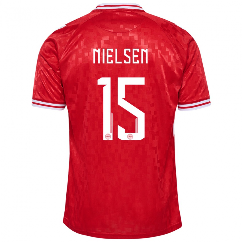 Enfant Maillot Danemark Villads Nielsen #15 Rouge Tenues Domicile 24-26 T-Shirt Suisse