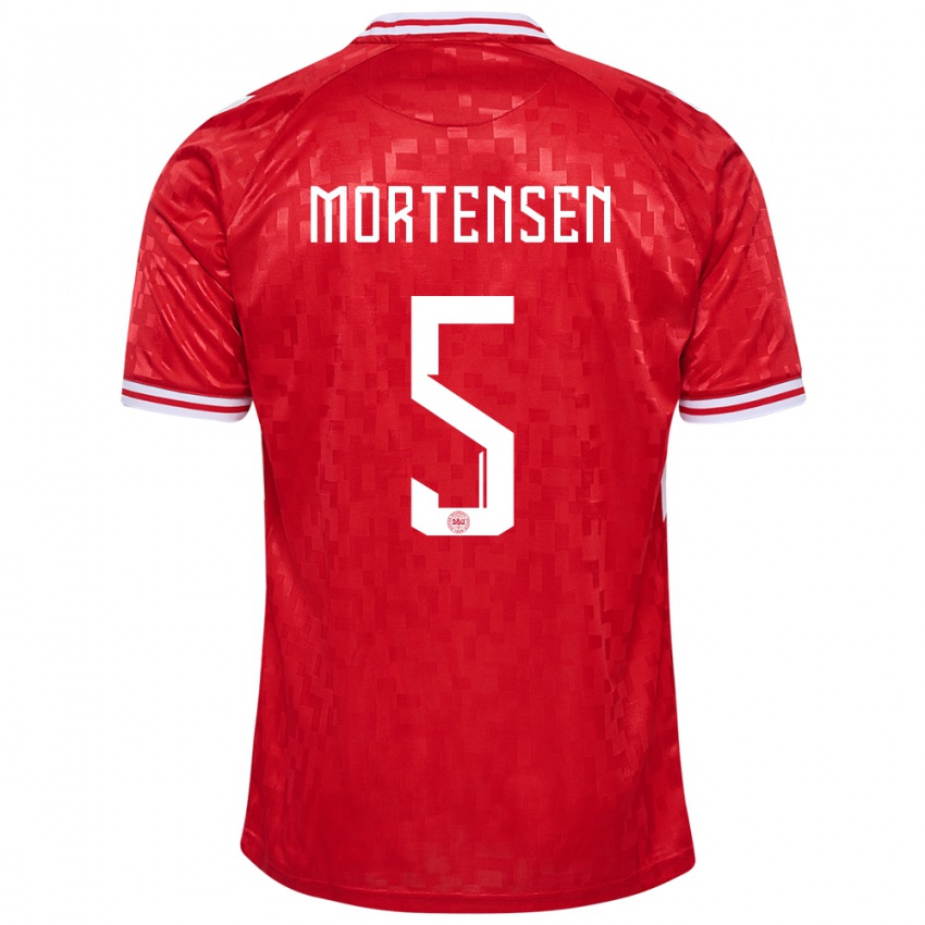 Enfant Maillot Danemark Gustav Mortensen #5 Rouge Tenues Domicile 24-26 T-Shirt Suisse
