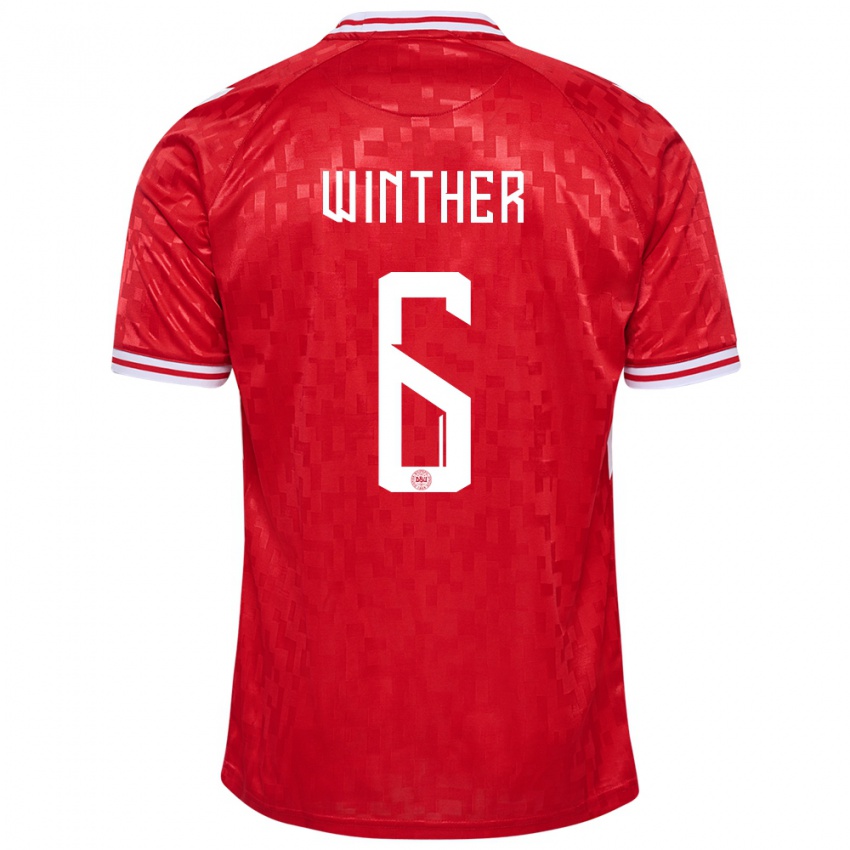 Kinder Dänemark Casper Winther #6 Rot Heimtrikot Trikot 24-26 T-Shirt Schweiz