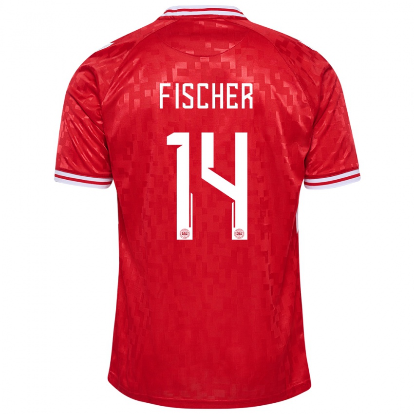 Enfant Maillot Danemark Mikkel Fischer #14 Rouge Tenues Domicile 24-26 T-Shirt Suisse