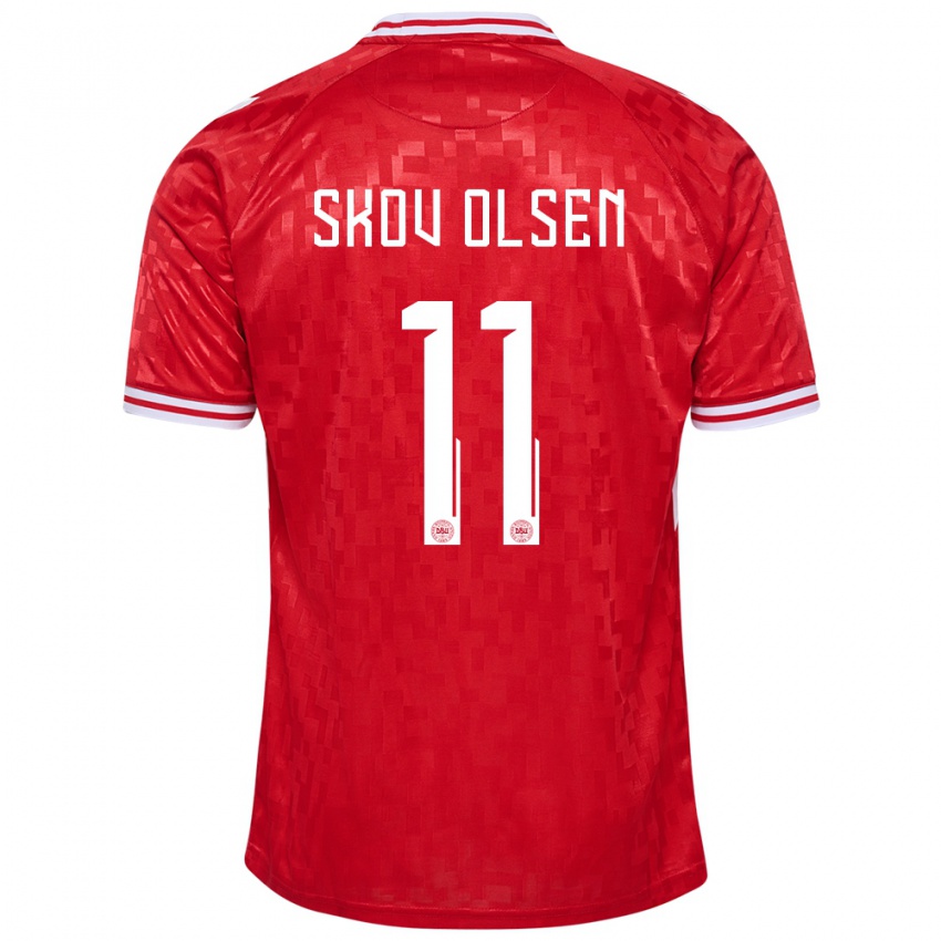Kinder Dänemark Andreas Skov Olsen #11 Rot Heimtrikot Trikot 24-26 T-Shirt Schweiz