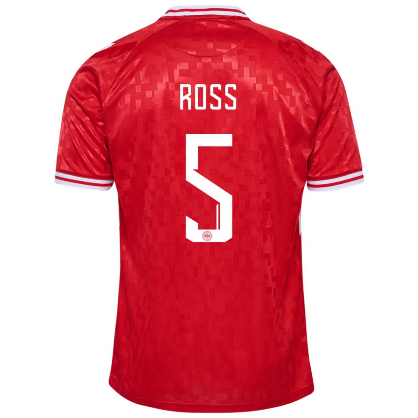 Enfant Maillot Danemark Mathias Ross #5 Rouge Tenues Domicile 24-26 T-Shirt Suisse