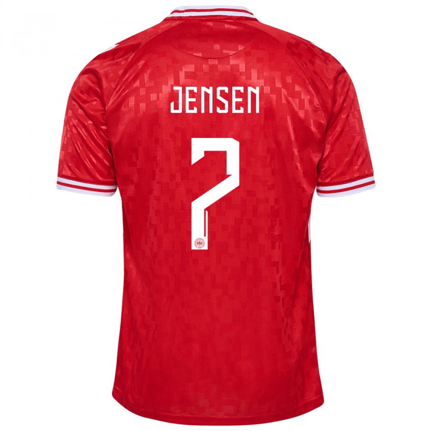 Enfant Maillot Danemark Victor Jensen #7 Rouge Tenues Domicile 24-26 T-Shirt Suisse
