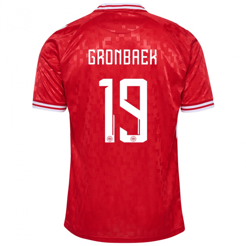 Enfant Maillot Danemark Albert Gronbaek #19 Rouge Tenues Domicile 24-26 T-Shirt Suisse
