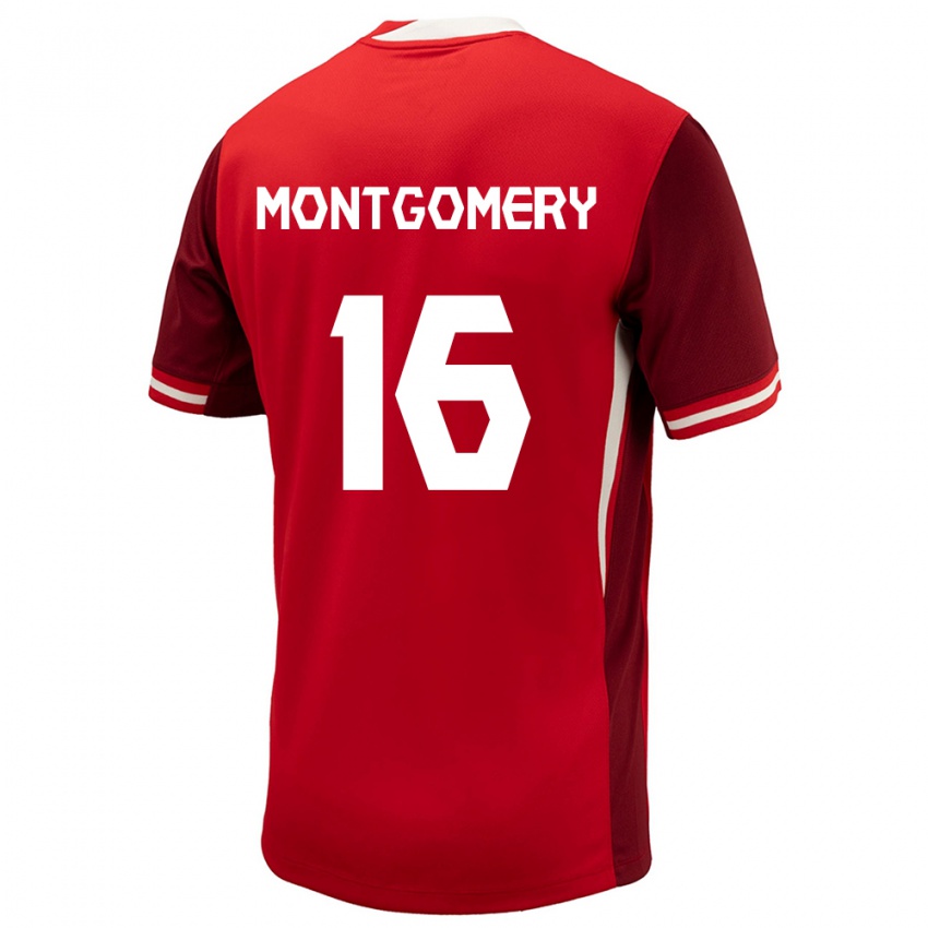 Enfant Maillot Canada Callum Montgomery #16 Rouge Tenues Domicile 24-26 T-Shirt Suisse