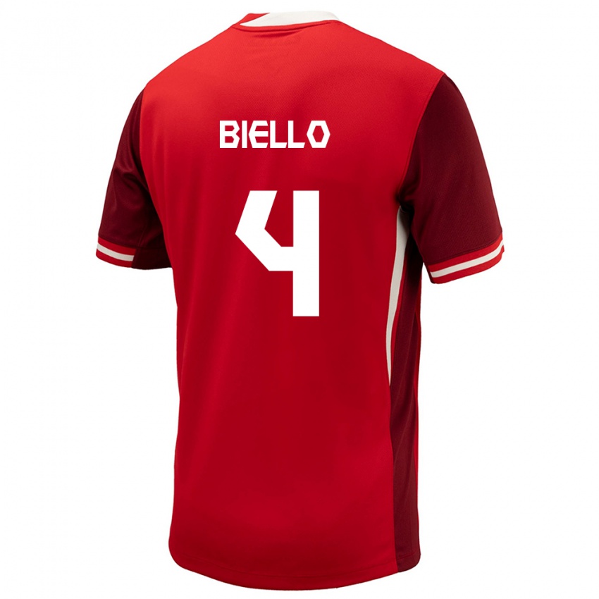 Enfant Maillot Canada Alessandro Biello #4 Rouge Tenues Domicile 24-26 T-Shirt Suisse