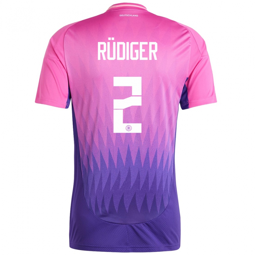 Kinder Deutschland Antonio Rudiger #2 Pink Lila Auswärtstrikot Trikot 24-26 T-Shirt Schweiz