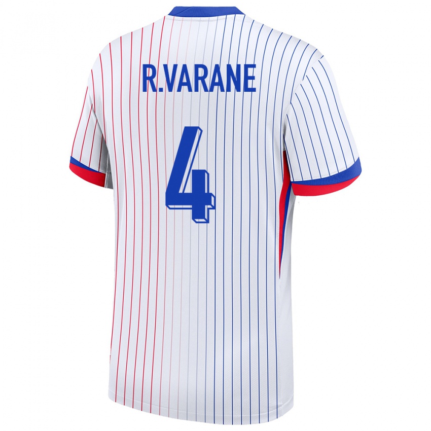 Enfant Maillot France Raphael Varane #4 Blanc Tenues Extérieur 24-26 T-Shirt Suisse