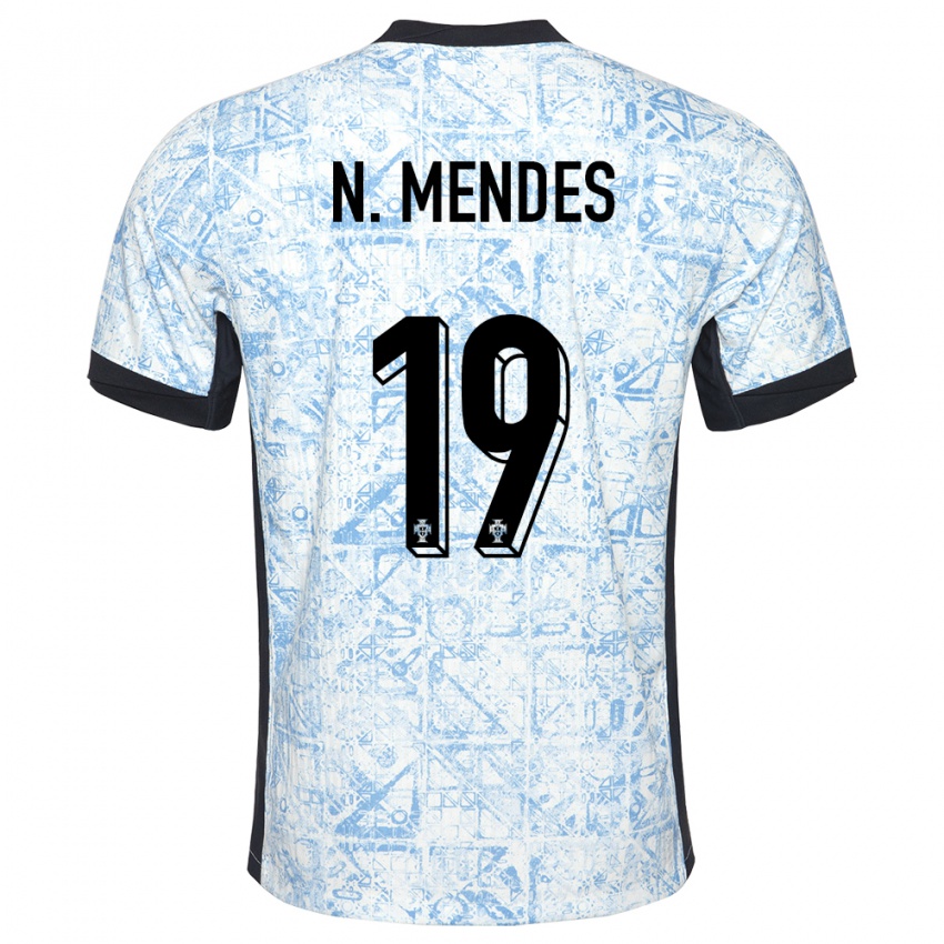 Kinder Portugal Nuno Mendes #19 Cremeblau Auswärtstrikot Trikot 24-26 T-Shirt Schweiz