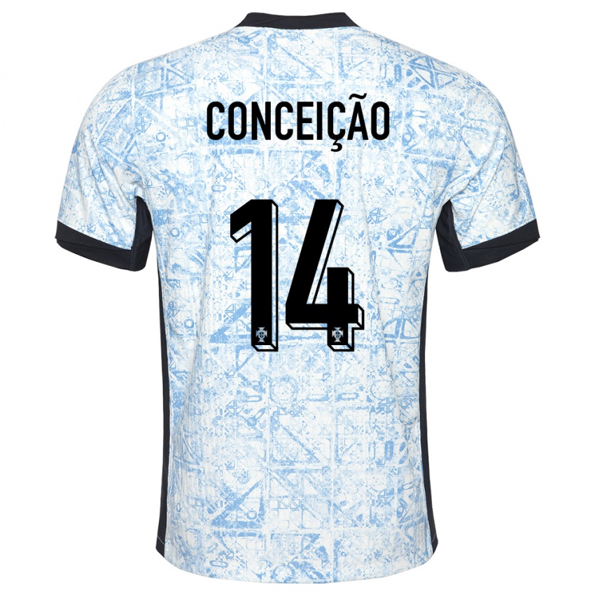 Kinder Portugal Rodrigo Conceicao #14 Cremeblau Auswärtstrikot Trikot 24-26 T-Shirt Schweiz