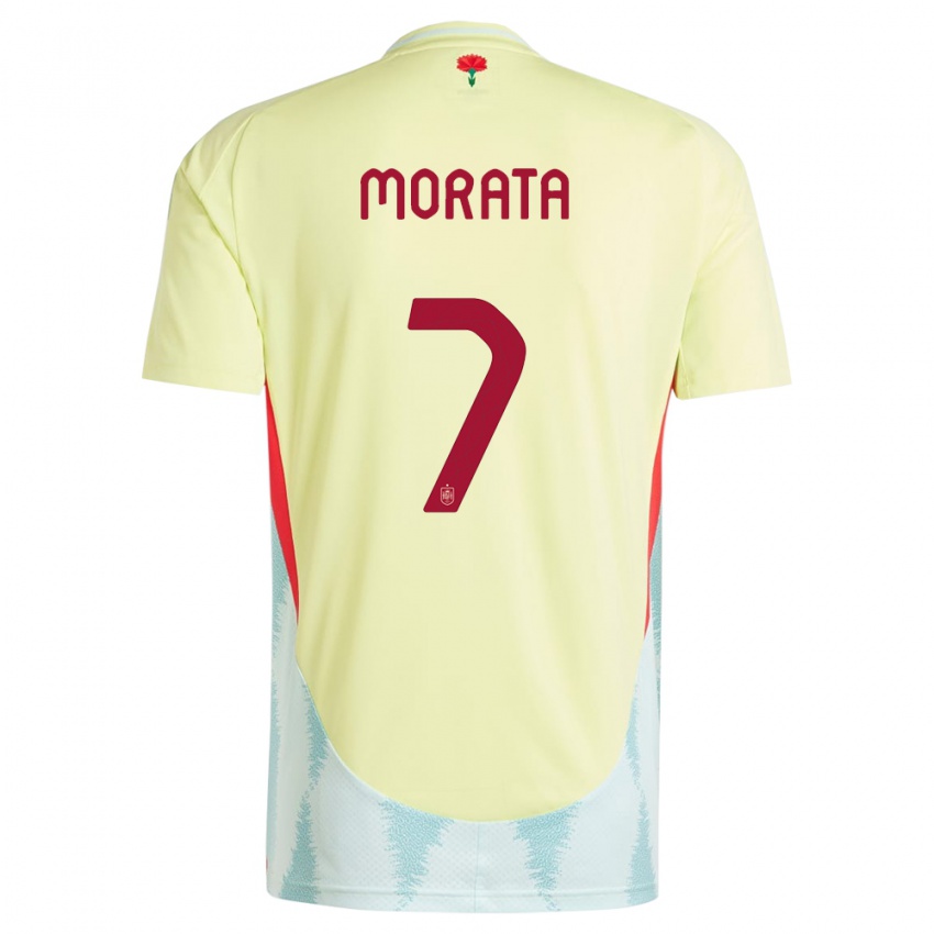 Enfant Maillot Espagne Alvaro Morata #7 Jaune Tenues Extérieur 24-26 T-Shirt Suisse