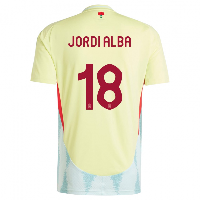 Enfant Maillot Espagne Jordi Alba #18 Jaune Tenues Extérieur 24-26 T-Shirt Suisse