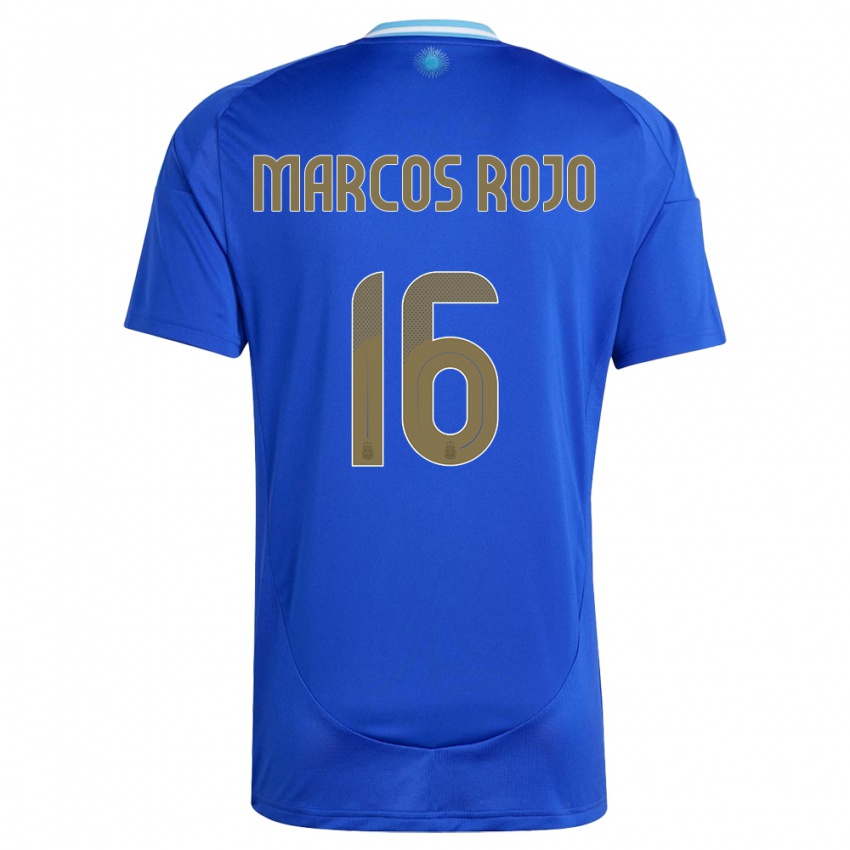 Enfant Maillot Argentine Marcos Rojo #16 Bleu Tenues Extérieur 24-26 T-Shirt Suisse