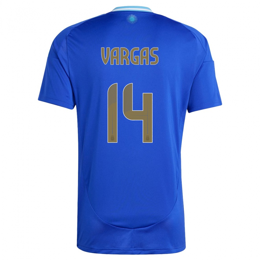 Kinder Argentinien Agustina Vargas #14 Blau Auswärtstrikot Trikot 24-26 T-Shirt Schweiz