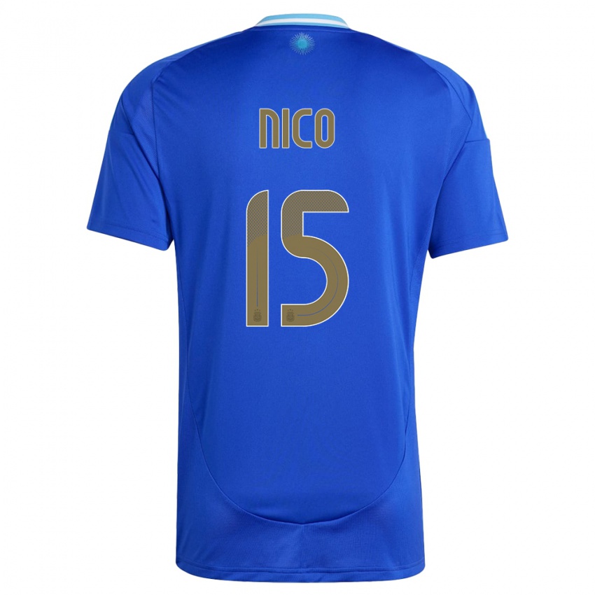 Kinder Argentinien Nico #15 Blau Auswärtstrikot Trikot 24-26 T-Shirt Schweiz