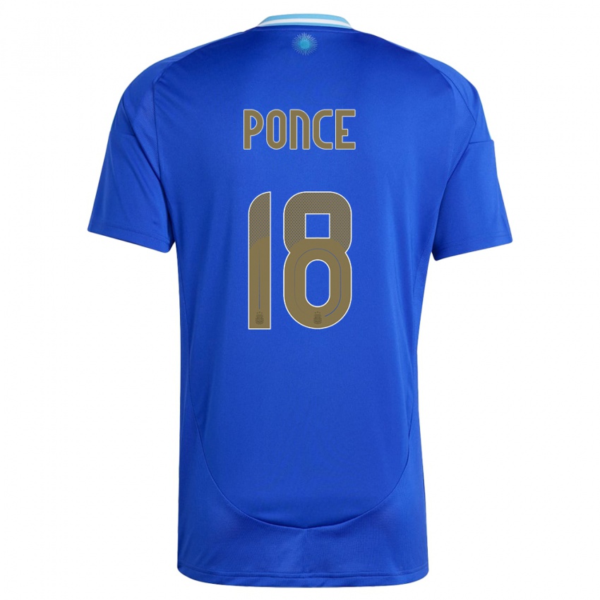 Kinder Argentinien Ezequiel Ponce #18 Blau Auswärtstrikot Trikot 24-26 T-Shirt Schweiz