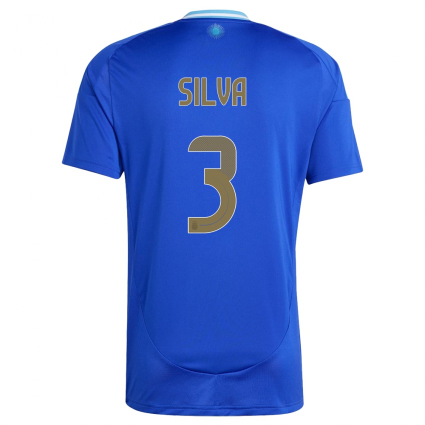 Kinder Argentinien Tomas Silva #3 Blau Auswärtstrikot Trikot 24-26 T-Shirt Schweiz