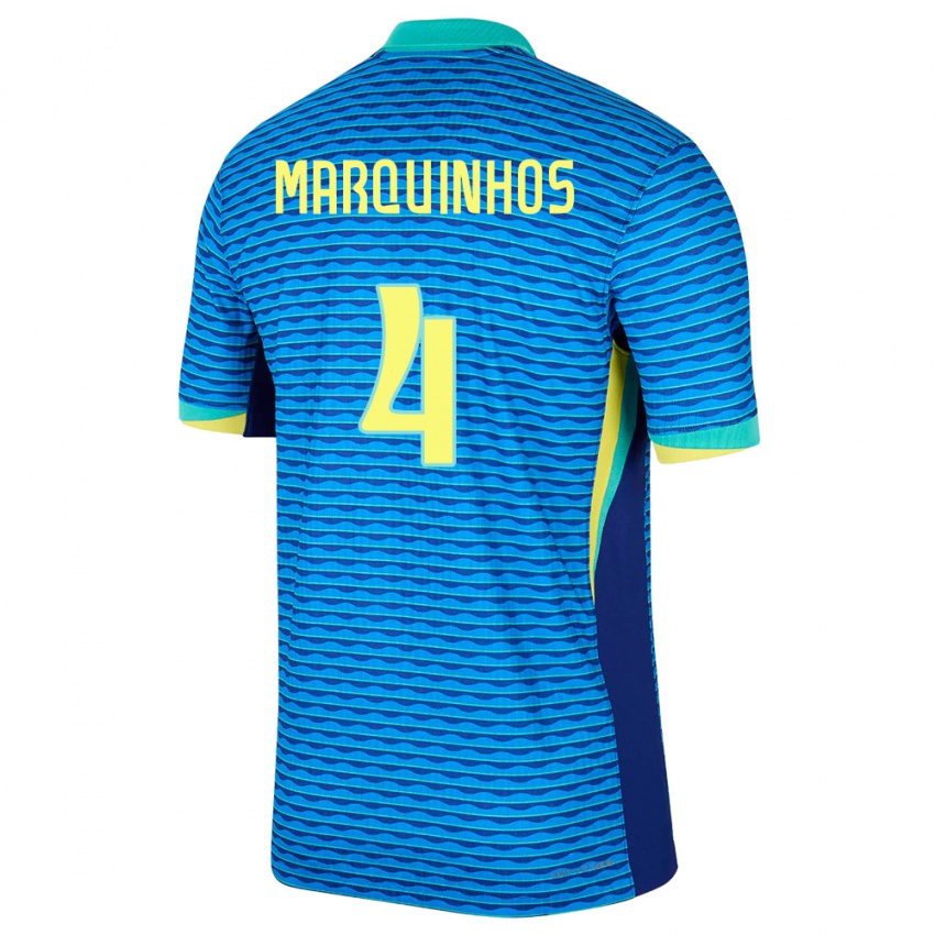 Kinder Brasilien Marquinhos #4 Blau Auswärtstrikot Trikot 24-26 T-Shirt Schweiz
