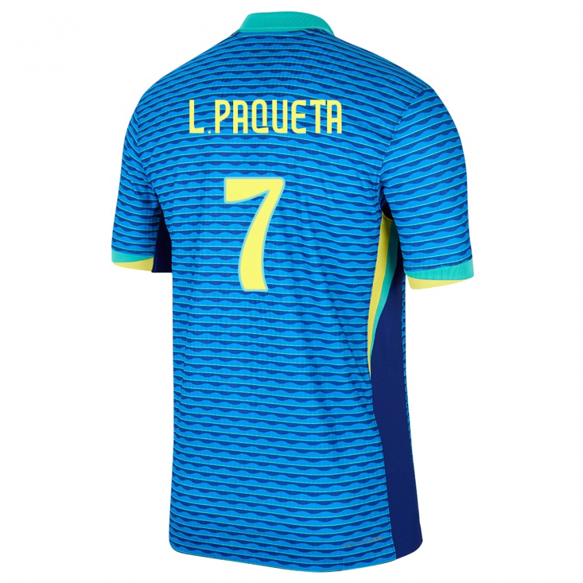 Kinder Brasilien Lucas Paqueta #7 Blau Auswärtstrikot Trikot 24-26 T-Shirt Schweiz