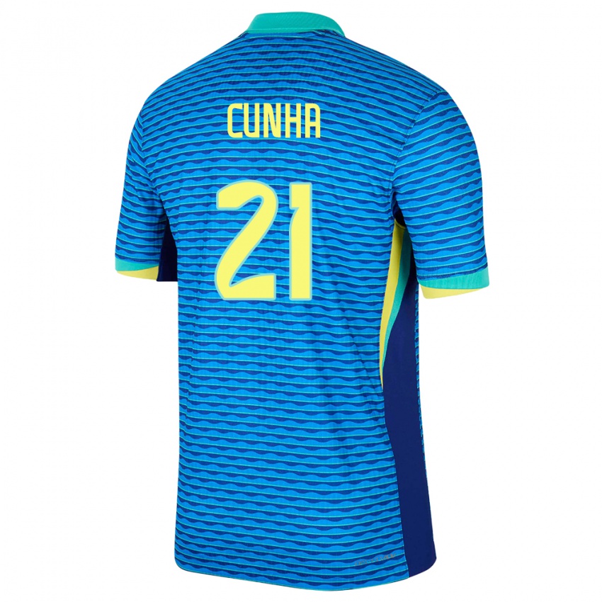 Kinder Brasilien Matheus Cunha #21 Blau Auswärtstrikot Trikot 24-26 T-Shirt Schweiz