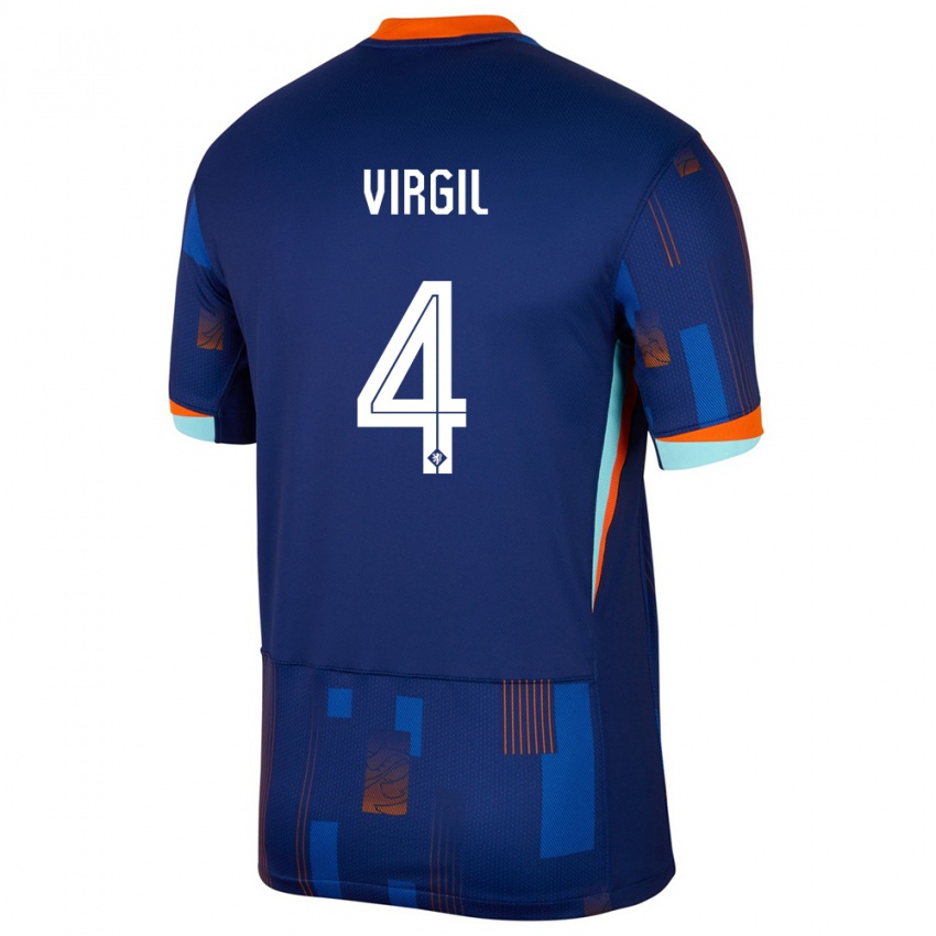 Enfant Maillot Pays-Bas Virgil Van Dijk #4 Bleu Tenues Extérieur 24-26 T-Shirt Suisse